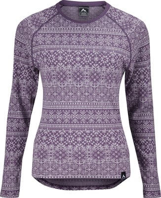 Damenpullover in Lila mit traditionellem norwegischem Muster und langen Ärmeln. Damenpullover in Lila mit traditionellem norwegischem Muster und langen Ärmeln.