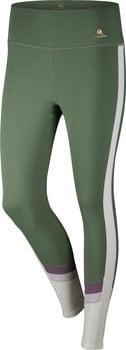 Grüne Leggings mit weißem Streifen und farbigem Saum.