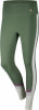 Grüne Leggings mit weißem Streifen und farbigem Saum.