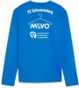 Blaues Langarmshirt mit den Logos und Schriftzügen FC Schwarzenberg und MEVO.