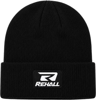 Schwarze Strickmütze mit Rehall-Logo vorne. Schwarze Strickmütze mit Rehall-Logo vorne.