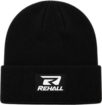 Schwarze Strickmütze mit Rehall-Logo vorne.