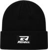 Schwarze Strickmütze mit Rehall-Logo vorne.