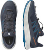 Draufsicht und Seitenansicht von dunkelblauen Salomon-Laufschuhen mit orangefarbenen Akzenten.