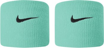 Zwei türkisfarbene Nike-Schweißbänder mit schwarzem Swoosh-Logo.