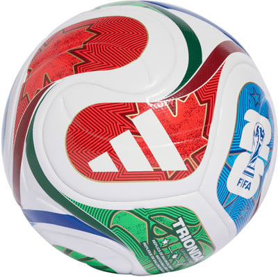 Ein Adidas-Fußball mit rot-weißem Design und FIFA-Logo.