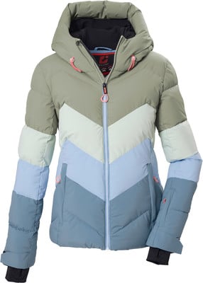 Damen-Daunenjacke von Killtec in Pastellfarben mit Kapuze und Reißverschluss. Damen-Daunenjacke von Killtec in Pastellfarben mit Kapuze und Reißverschluss.