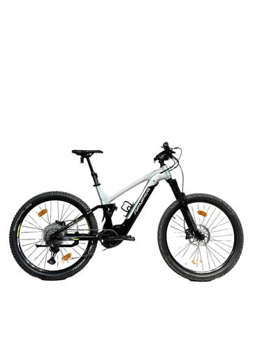 Genesis E-Mountainbike mit Federung und schwarzem Rahmen.