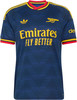 Dunkelblaues Arsenal-Fußballtrikot mit gelben Akzenten und Logos.