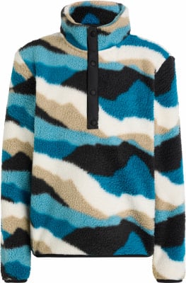 Fleecejacke mit buntem Bergmuster und Druckknöpfen. Fleecejacke mit buntem Bergmuster und Druckknöpfen.