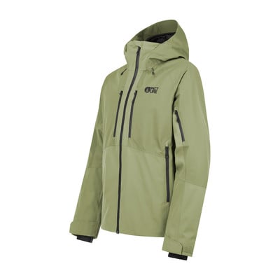 Grüne Herren-Skijacke mit schwarzen Reißverschlüssen und Logo. Grüne Herren-Skijacke mit schwarzen Reißverschlüssen und Logo.