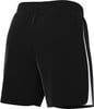 Schwarze Shorts mit weißem Seitenstreifen und elastischem Bund.