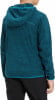 Rückansicht eines Jungen im türkisfarbenen Fleece-Kapuzenpullover und schwarzer Hose.