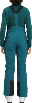 Rückansicht einer dunkelgrünen Skihose mit Latz. Rückansicht einer dunkelgrünen Skihose mit Latz.