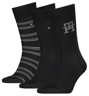 Három pár fekete Tommy Hilfiger logós zokni.