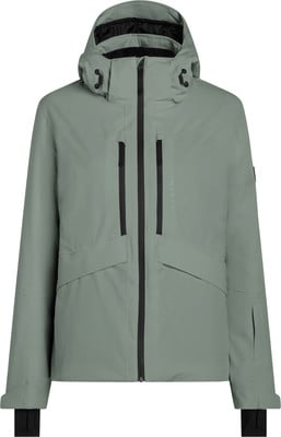 Grüne Herren-Skijacke mit Kapuze und schwarzen Reißverschlüssen.
