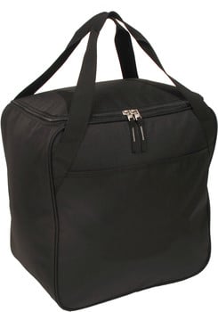 Schwarze Tasche mit Tragegriffen und zwei Reißverschlüssen vorne.