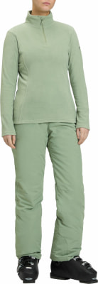 Damen hellgrüner Skianzug mit Fleecejacke und Hose.