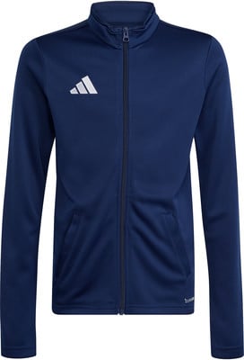 Herren dunkelblaue Adidas Jacke mit Logo auf der Brust und Reißverschluss.
