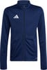 Herren dunkelblaue Adidas Jacke mit Logo auf der Brust und Reißverschluss.