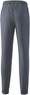 Rückansicht einer dunkelgrauen Jogginghose mit elastischem Bund und Bündchen. Rückansicht einer dunkelgrauen Jogginghose mit elastischem Bund und Bündchen.