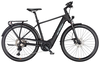 Schwarzes KTM E-Bike mit Gepäckträger und Schutzblechen auf weißem Hintergrund.