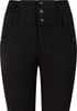 Schwarze Damen-High-Waist-Hose mit drei Knöpfen oben.
