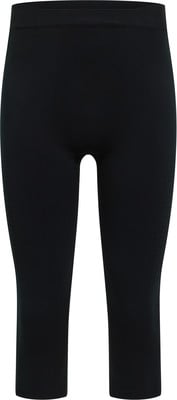 Schwarze Damen Capri-Leggings mit hohem Bund und feinem Muster. Schwarze Damen Capri-Leggings mit hohem Bund und feinem Muster.