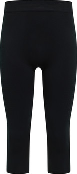 Schwarze Damen Capri-Leggings mit hohem Bund und feinem Muster.