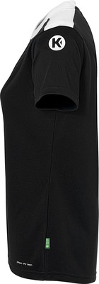 Schwarzes Damen-Sport-T-Shirt mit weißem Kragen und Logo Schwarzes Damen-Sport-T-Shirt mit weißem Kragen und Logo