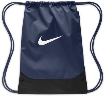Dunkelblaue Nike Tasche mit Kordelzug und Logo.