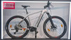 Silbernes Genesis E-Bike mit schwarzen Details und Logo auf dem Rahmen.
