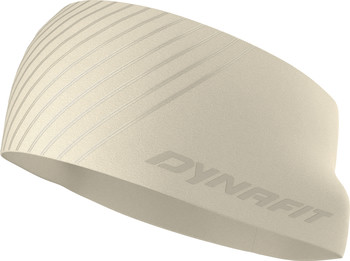 Beige Stirnband mit Streifen und Dynafit-Logo.