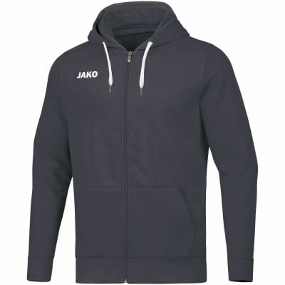 Grauer Herren-Kapuzenpullover mit Reißverschluss und JAKO-Logo.