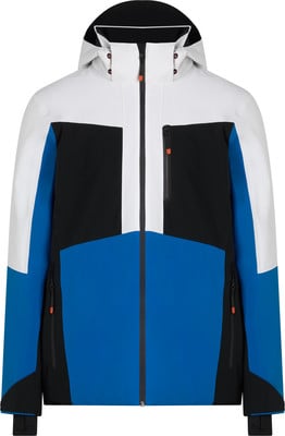 Die Jacke hat ein Colorblocking-Design in Weiß, Schwarz und Blau. Die Jacke hat ein Colorblocking-Design in Weiß, Schwarz und Blau.