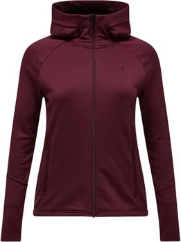 Damen-Weinrote Kapuzenjacke mit hohem Kragen und Reißverschluss.