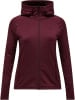 Damen-Weinrote Kapuzenjacke mit hohem Kragen und Reißverschluss.