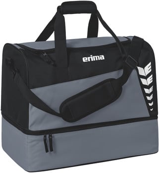 Schwarze und graue Erima Sporttasche mit Logo und unterem Fach.