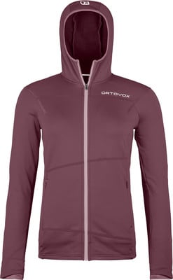 Damen-Kapuzenpullover in Dunkelrosa mit ORTOVOX-Logo.