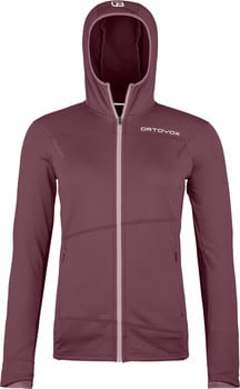 Damen-Kapuzenpullover in Dunkelrosa mit ORTOVOX-Logo.