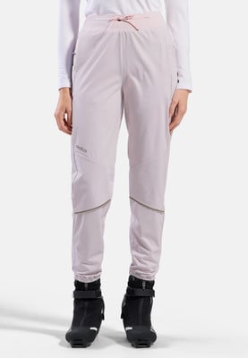 Damen-Sporthose in Hellviolett mit Reißverschlussdetails und Logo.