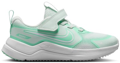 Kinder-Laufschuh von Nike in Mintgrün mit weißem Logo und Klettverschluss.
