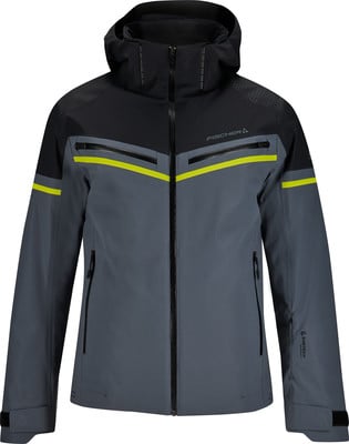 Herren-Skijacke von Fischer in Grau und Schwarz mit gelben Akzenten.