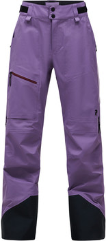 Lila Skihose mit schwarzen Details und Taschen.
