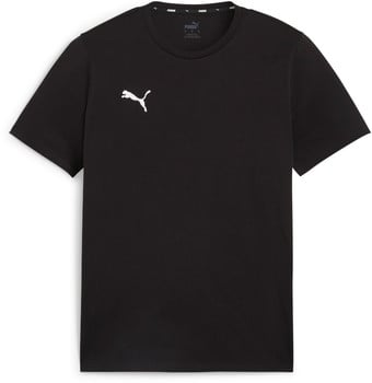 Schwarzes Puma-T-Shirt mit weißem Logo auf der Brust.