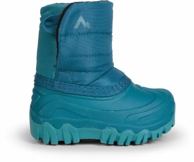 Ein blauer Kinder-Winterstiefel mit einem Berg-Logo und einer rutschfesten Sohle. Ein blauer Kinder-Winterstiefel mit einem Berg-Logo und einer rutschfesten Sohle.