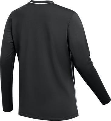 Schwarzer Herrenpullover mit langen Ärmeln und weißen Seitenstreifen.