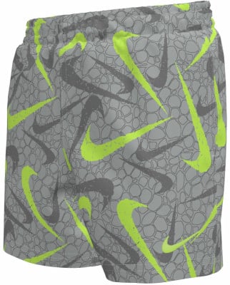 Graue Shorts mit neongrünen und dunkelgrauen Nike-Logos. Graue Shorts mit neongrünen und dunkelgrauen Nike-Logos.