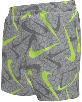 Graue Shorts mit neongrünen und dunkelgrauen Nike-Logos.