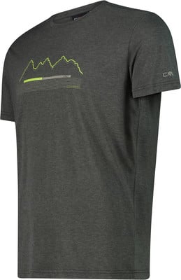 Dunkelgraues Damen-T-Shirt mit Grafikdruck von Bergen und CMP-Logo. Dunkelgraues Damen-T-Shirt mit Grafikdruck von Bergen und CMP-Logo.